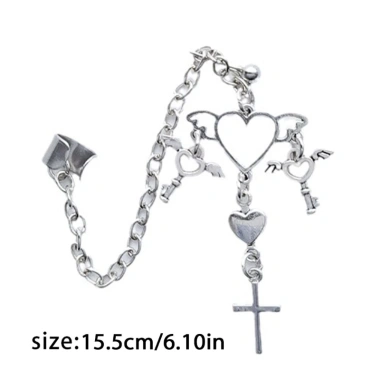 Bông tai trái tim dây xích phong cách Punk Gothic zircon - giảm giá 51.260 VND, giá gốc 64.588 VND