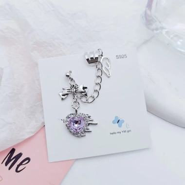 Bông tai trái tim dây xích phong cách Punk Gothic zircon - giảm giá 51.260 VND, giá gốc 64.588 VND