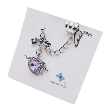 Bông tai trái tim dây xích phong cách Punk Gothic zircon - giảm giá 51.260 VND, giá gốc 64.588 VND
