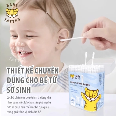 Bông Tăm Vẹ Sinh Tai Baby Tattoo 2 Đầu Tiện Lợi - Hộp 200 Cây An Toàn Cho Bé 2