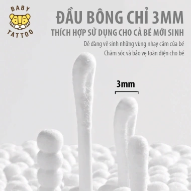 Bông Tăm Vẹ Sinh Tai Baby Tattoo 2 Đầu Tiện Lợi - Hộp 200 Cây An Toàn Cho Bé 4