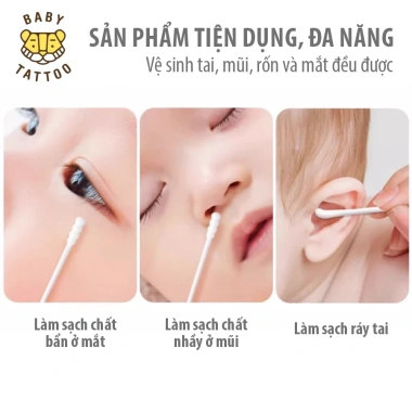Bông Tăm Vẹ Sinh Tai Baby Tattoo 2 Đầu Tiện Lợi - Hộp 200 Cây An Toàn Cho Bé 7