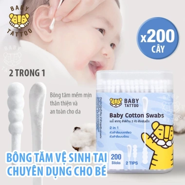 Bông Tăm Vẹ Sinh Tai Baby Tattoo 2 Đầu Tiện Lợi - Hộp 200 Cây An Toàn Cho Bé 9