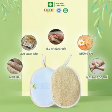 Bông Tắm Xơ Mướp 1 Mặt KB Ecolife - Làm sạch dịu nhẹ, dưỡng da tự nhiên, giá 27.000₫