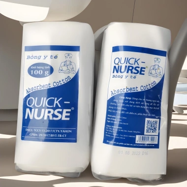 Bông y tế Quick Nurse 100g 100% Cotton - Vệ sinh vết thương ngoài da, giảm giá chỉ 20.900₫