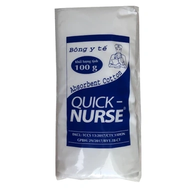 Bông y tế Quick Nurse 100g 100% Cotton - Vệ sinh vết thương ngoài da, giảm giá chỉ 20.900₫