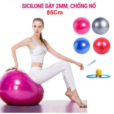 Bóng yoga TRƠN 85cm Gym Ball cao su cao cấp, công nghệ chống nổ, kèm bơm 5 Bóng yoga TRƠN 85cm Gym Ball cao su cao cấp, công nghệ chống nổ, kèm bơm 5
