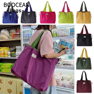 BOOCEAN Túi mua sắm siêu thị gập gọn, dây rút tiện lợi - Túi tạp hóa du lịch tái sử dụng