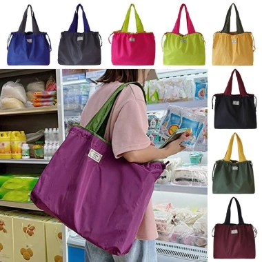 BOOCEAN Túi mua sắm siêu thị gập gọn, dây rút tiện lợi - Túi tạp hóa du lịch tái sử dụng