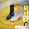 Boot nữ BEESHOES cổ thấp mũi tròn đế vuông cao 6 phân sẵn - màu đen kem giá 558,080₫