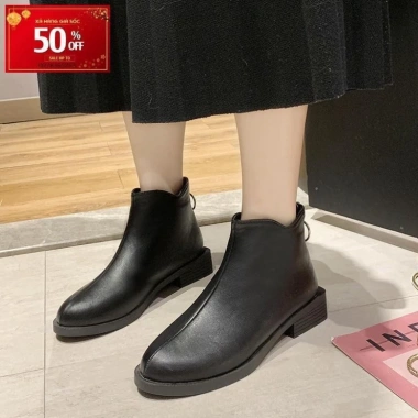 Boot Nữ Đế Bằng Cao 3cm Cổ Ngắn S126 Đen - Giá chỉ 700k, Tặng Nước Hoa