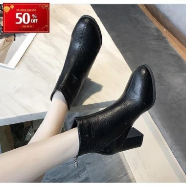 Boot nữ gót vuông cao 8cm cổ cao S128 đen, thời trang cá tính, 700k tặng nước hoa