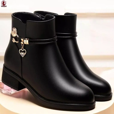 Booties Nữ Chunky Gót Cao Da PU Mềm Chống Thấm Đệm Mắt Cá Quà Tặng Giáng Sinh