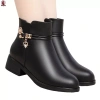 Booties Nữ Chunky Gót Cao Da PU Mềm Chống Thấm Đệm Mắt Cá Quà Tặng Giáng Sinh 7