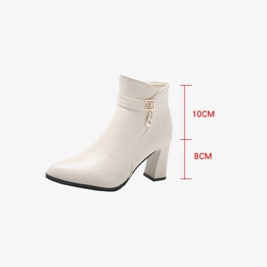 Boots nữ cao gót 8cm cổ ngắn, đế vuông mũi tròn - Thời trang công sở và dự tiệc