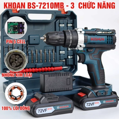 BOSHUN BS-ID7.210BL - Máy khoan pin, lực siết 55Nm, 3 chức năng khoan bắn vít nhẹ nhàng, chỉ 449.000₫