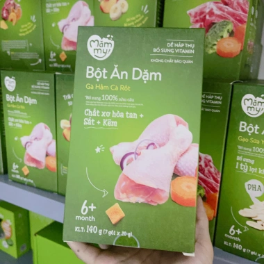 Bột ăn dặm trái cây mùa hè Mămmy sữa chuối đào, bổ sung vitamin cho bé yêu 140g