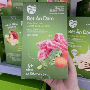 Bột ăn dặm trái cây mùa hè Mămmy sữa chuối đào, bổ sung vitamin cho bé yêu 140g