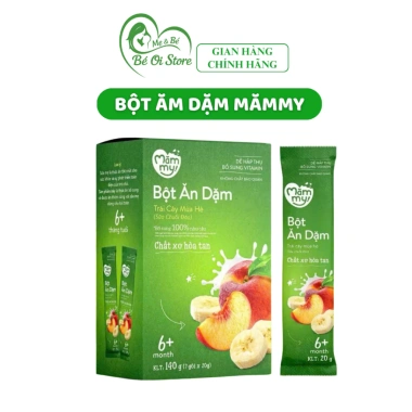 Bột ăn dặm trái cây mùa hè Mămmy sữa chuối đào vitamin cho bé yêu 140g