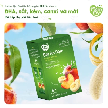 Bột ăn dặm trái cây mùa hè Mămmy sữa chuối đào vitamin cho bé yêu 140g