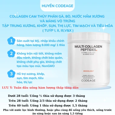 Bột Collagen Thủy Phân Codeage 450g - Gà, Bò, Xương, Vỏ Trứng - Huyền Codeag 1.79tr