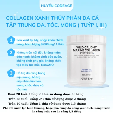 Bột Collagen xanh Marine Peptides Codeage 450g - Thủy phân da cá, hỗ trợ da căng mịn, giảm giá 2.000.000₫