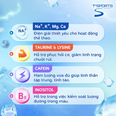 Bột Điện Giải T+SPORTS 17,6 CALO – Bù Muối Khoáng, Tăng Sức Bền & Thể Lực, Chỉ 79.000₫ 2