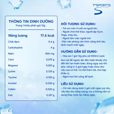 Bột Điện Giải T+SPORTS 17,6 CALO – Bù Muối Khoáng, Tăng Sức Bền & Thể Lực, Chỉ 79.000₫ 4