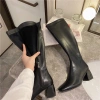 Bốt đùi nữ da lì khóa cạnh 5cm gót vuông đen nâu thời trang du lịch đi chơi 7