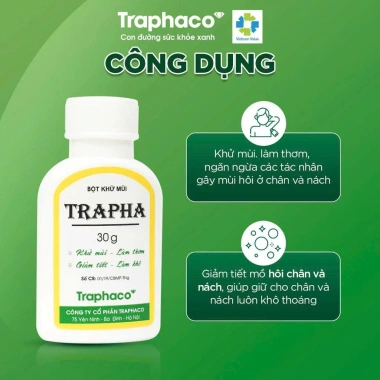 Bột Khử Mùi Trapha Traphaco 30g - Diệt Hôi Chân, Hôi Nách, Giảm Tiết Mồ Hôi, Giá Ưu Đãi 35.000₫ 2 Bột Khử Mùi Trapha Traphaco 30g - Diệt Hôi Chân, Hôi Nách, Giảm Tiết Mồ Hôi, Giá Ưu Đãi 35.000₫ 2