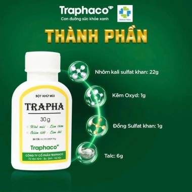 Bột Khử Mùi Trapha Traphaco 30g - Diệt Hôi Chân, Hôi Nách, Giảm Tiết Mồ Hôi, Giá Ưu Đãi 35.000₫