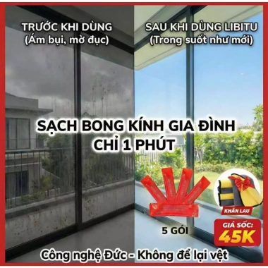 Bột Lau Kính LIBITU 1 Gói 4L - Sạch Bóng Gương, Không Vệt, Tiết Kiệm 35K
