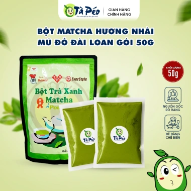 Bột Matcha trà xanh Đài Loan mũ đỏ 50g - vị thơm nhẹ, dễ uống, nguyên liệu pha chế TÀ PÉO, giảm còn 40.000đ