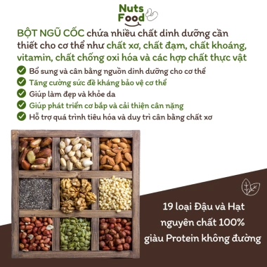 Bột ngũ cốc dinh dưỡng 19 loại hạt Nuts Food - Tăng cân, đẹp da, hỗ trợ tiêu hoá, giá ưu đãi 121.000₫ 3 Bột ngũ cốc dinh dưỡng 19 loại hạt Nuts Food - Tăng cân, đẹp da, hỗ trợ tiêu hoá, giá ưu đãi 121.000₫ 3