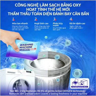 Bột Tẩy Rửa Máy Giặt Đa Năng 150g Kháng Khuẩn 99.9% - Diệt Khuẩn Sâu, Dùng cho Cửa Trước, Cửa Trên, Lồng Ngang 3