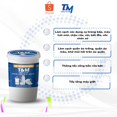 Bột tẩy rửa thông minh T&M Trắng Mới - Làm sạch tối đa, đa năng mọi bề mặt, 1kg/500g, 140.000 VND
