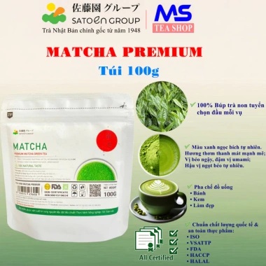 Bột Trà Xanh Matcha Premium Satoen 100g - Nguyên chất vụ xuân, chính hãng, giảm giá 185k