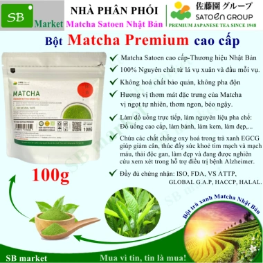 Bột trà xanh Matcha PREMIUM Satoen 100g - Nguyên chất vụ xuân, giảm giá 180k