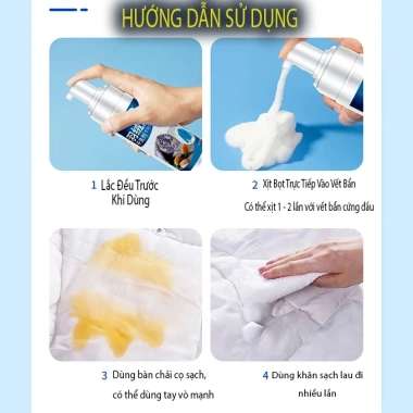 Bọt Vệ Sinh DRY CLEAN FOAM 200ml - Tẩy trắng áo khoác, chăn ga gối, bẩn mốc & ô vàng - 45k VND 7