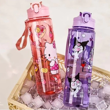 Bottole nhựa họa tiết hoạt hình ống hút - Uống nước ngoài trời cho bé trai, bé gái
