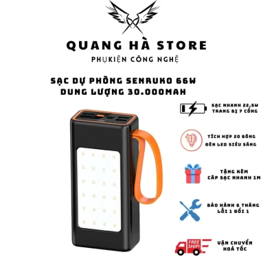 Box sạc dự phòng Senruko 30.000mAh - Sạc nhanh 22.5W, 20 đèn LED siêu sáng 4 chế độ