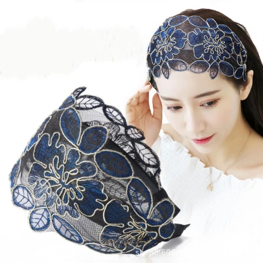 BRYOKPB Băng đô ren rộng thêu hoa, răng cài chống trượt, phong cách cổ điển, nhiều màu