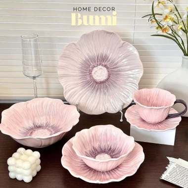 Bumi Homedecor Bộ Bát Đĩa Trà Gốm Sứ Hình Hoa Tím – Bàn Ăn & Ấm Cúng, 85.500₫