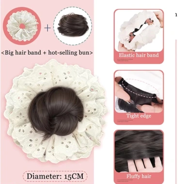 Bun Tóc Giả Mô Phỏng Thanh Lịch, Thiết Kế Hoa Dây Buộc Ren Co Giãn - Phụ Kiện Nữ 4 Bun Tóc Giả Mô Phỏng Thanh Lịch, Thiết Kế Hoa Dây Buộc Ren Co Giãn - Phụ Kiện Nữ 4