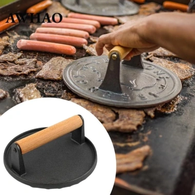Burger Press gỗ – Rãnh đáy, làm bít tết & patty nhanh, 236.500₫