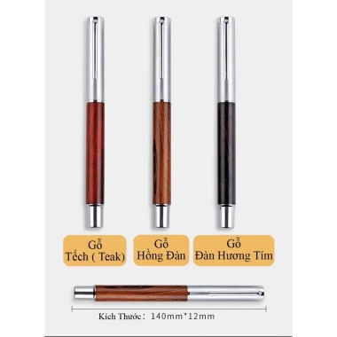 Bút bi ký cao cấp gỗ Teak, Hồng Đàn, Đàn Hương Tím - tặng hộp, túi, ngòi