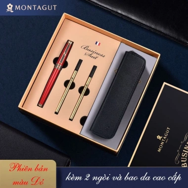 Bút bi ký tên Montaget M801 đỏ khắc tên, kèm 2 ngòi và bao da, quà tặng sếp 1.11tr 8