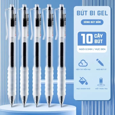 Bút bi xanh đen đỏ ngòi 0.5mm, set 10/20/30 bút gel mực nhanh khô cho học sinh