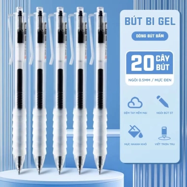 Bút bi xanh đen đỏ ngòi 0.5mm, set 10/20/30 bút gel mực nhanh khô cho học sinh