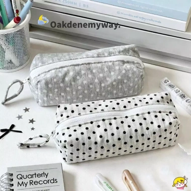Bút chì OAKDENEMYWAY chấm bi – Túi đựng bút dung lượng lớn, mềm cảm ứng, phong cách INS Back To School